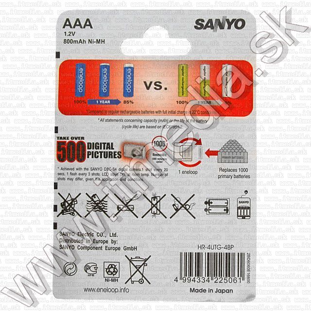 Image of SANYO Eneloop akku HR03 4x750 mAh AAA *Ready2Use* (IT3300)